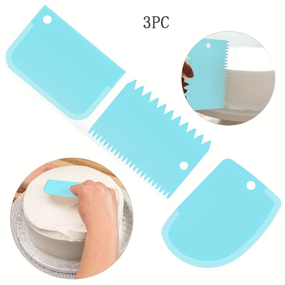 3pcs Cake Scraper Smoother Set - Cake Icing Smoother Tool For Cake Decoration, Flexible Plastic Dough Scraper - For Baking Enthusiasts & Professionals - Multifunctional Kitchen Tools - Perfect Gift for Bakers