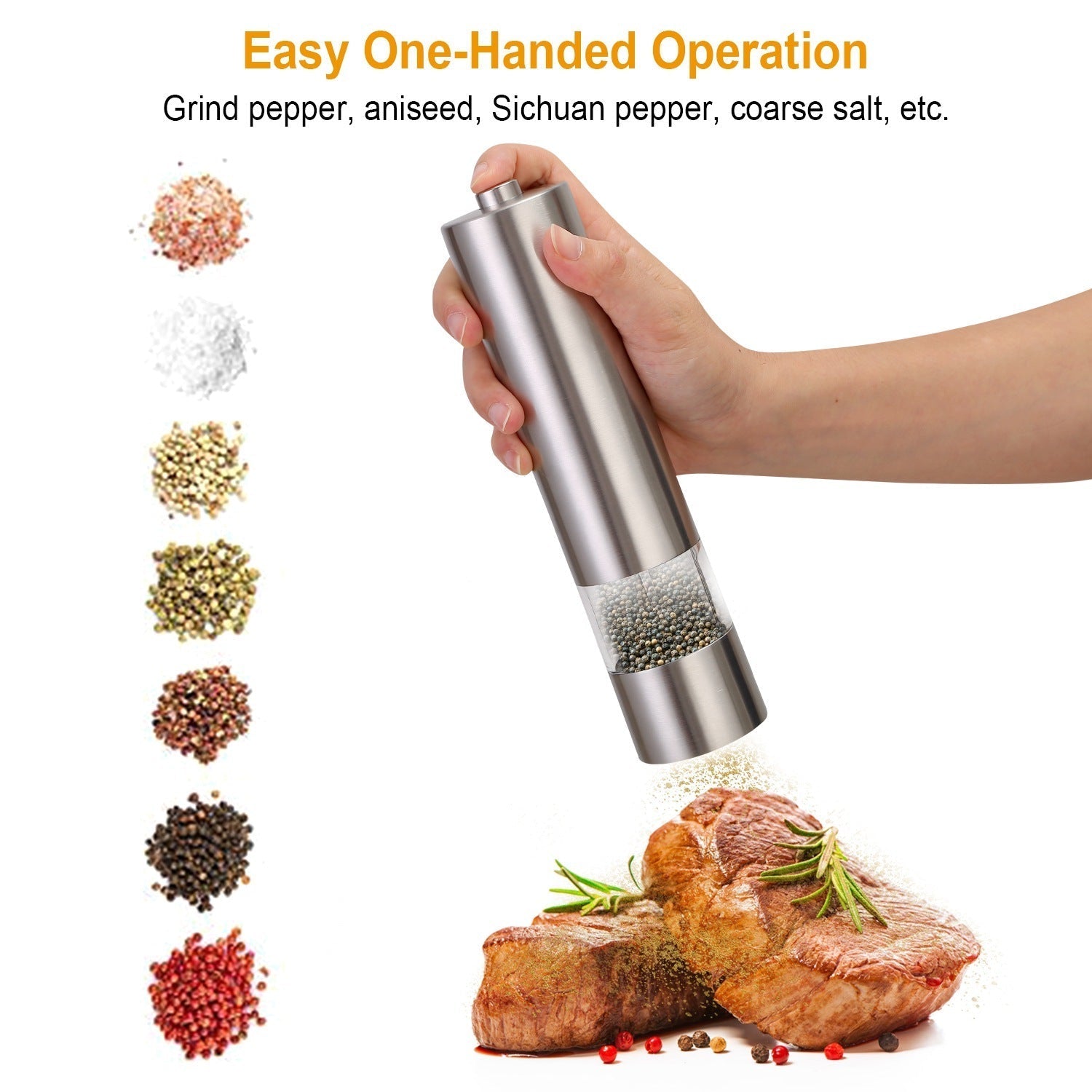 🧂 Electric Salt & Pepper Grinder – Adjustable Coarseness, Battery-Powered