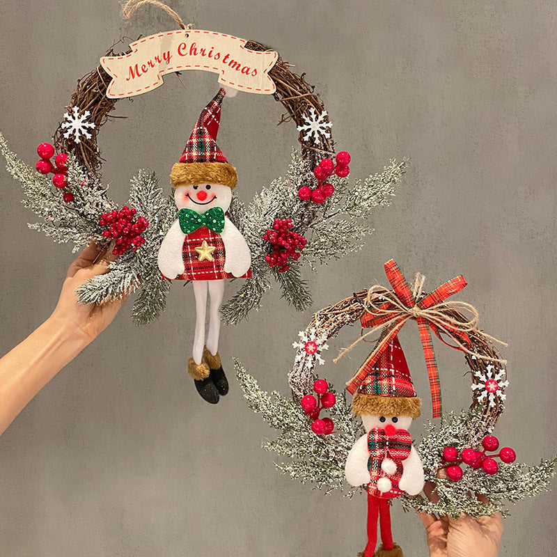 🎅 Christmas Vine Ring – Snowman & Elk Holiday Wreath Decoration
