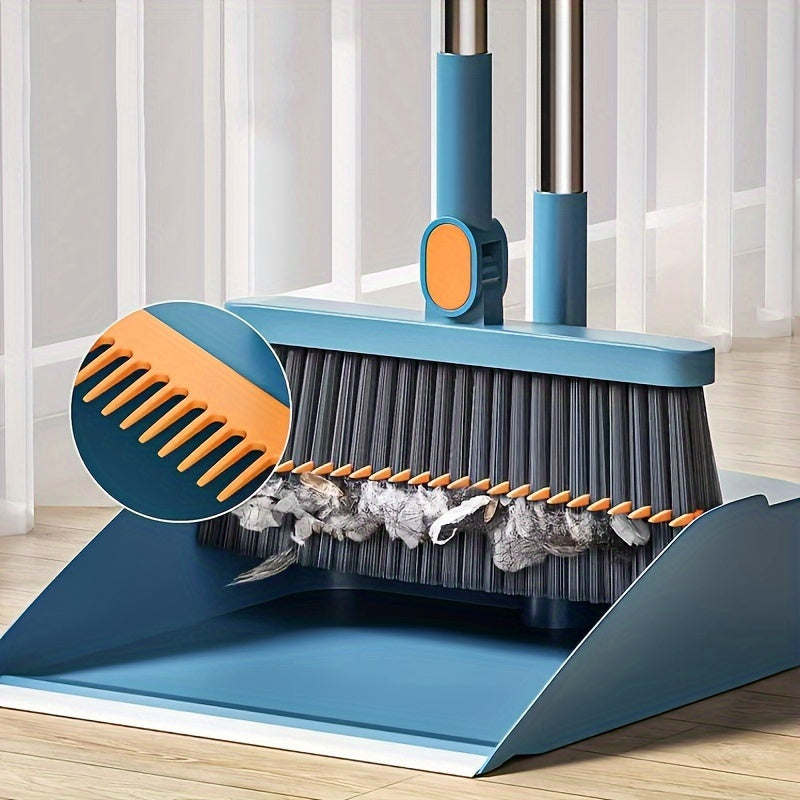 1set, Household Broom And Dustpan Set, Long Handle Floor Cleaning Broom Dustpan Set, Rotatable Broom And Dustpan With Comb Tooth, To Remove Dust And Garbage, For Home, Kitchen, Room, Office, Cleaning Supplies, Cleaning Tool,