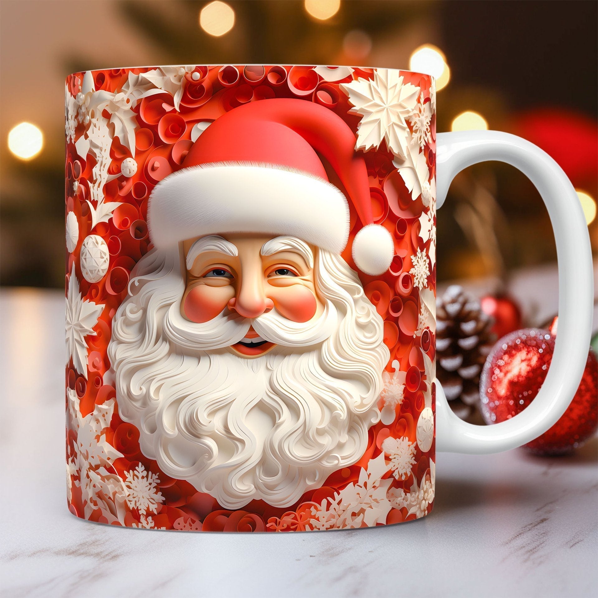 ☕ 3D Christmas Ceramic Mug – Santa & Snowman Holiday Coffee Cup