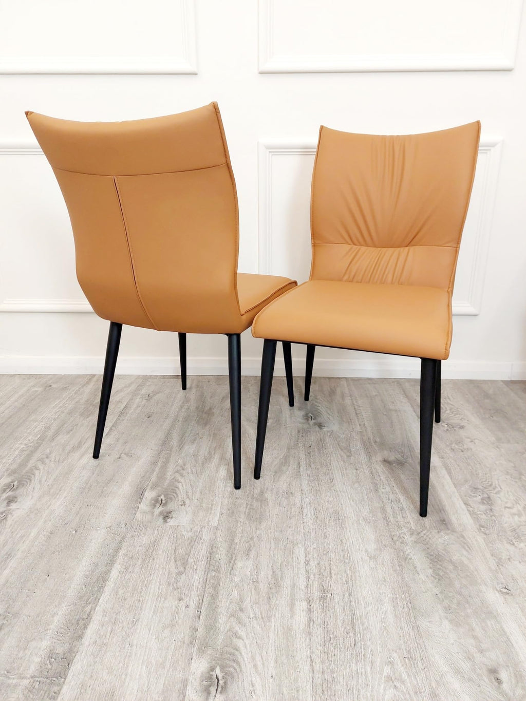 1.6m Dining Table and Chairs Set for 4 – Chrome Sintered Stone Table with 4 Flora Ruched Dining Chairs in Grey or Tan