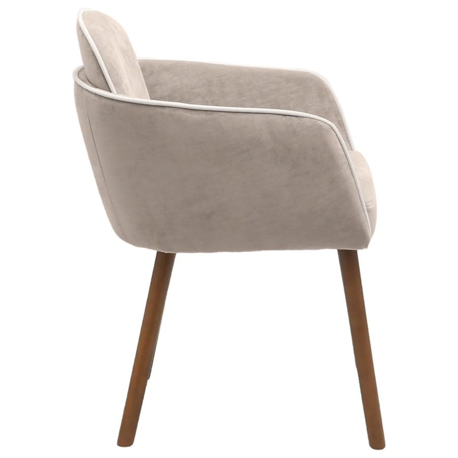Beige Boucle Dining Chair Set of 2 – Armrest Dining Chairs – Upholstered Accent Chair – Modern Wooden Leg Dining Room Chairs