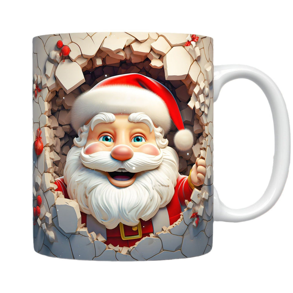 ☕ 3D Christmas Ceramic Mug – Santa & Snowman Holiday Coffee Cup