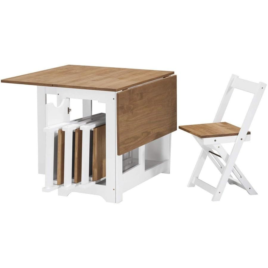 4 Seater Folding Dining Table and Chairs Set – Space Saving Drop Leaf Table – Compact Kitchen Table Set