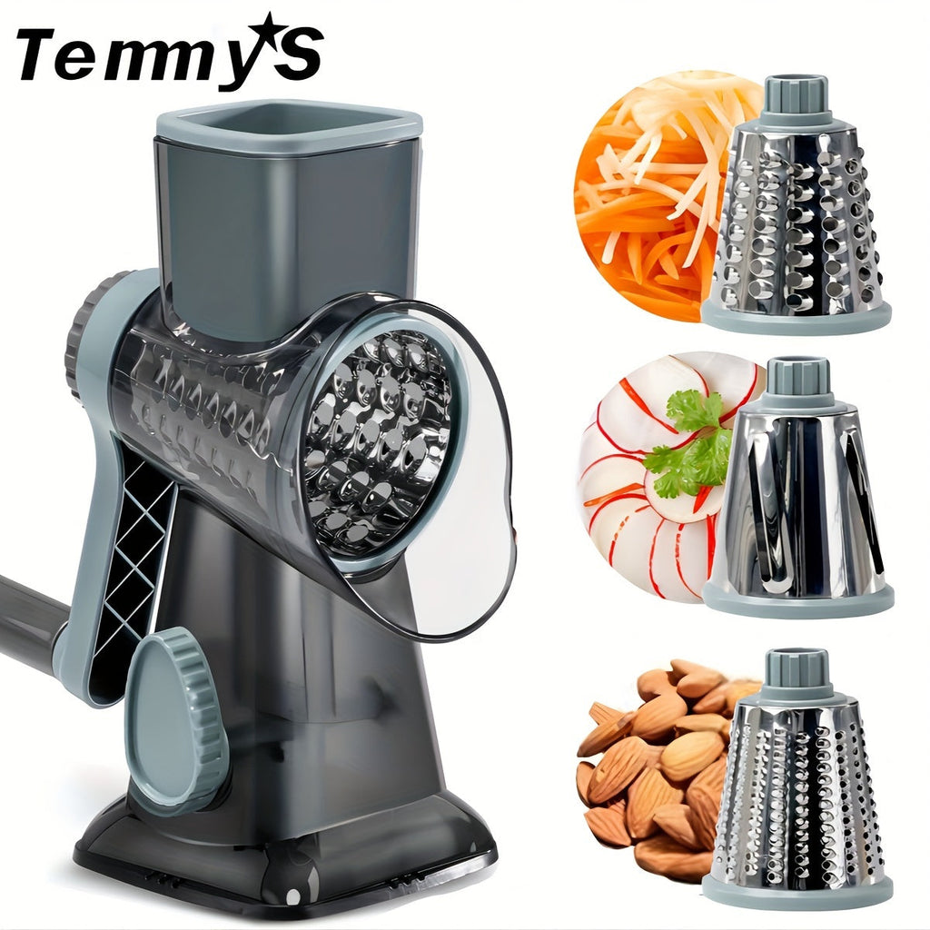 3-Blade Manual Cheese Grater - Effortless Slicing for Cheese, Vegetables, Nuts, and More with Interchangeable Blades - A Must-Have Kitchen Essential for Home Cooks and Foodies