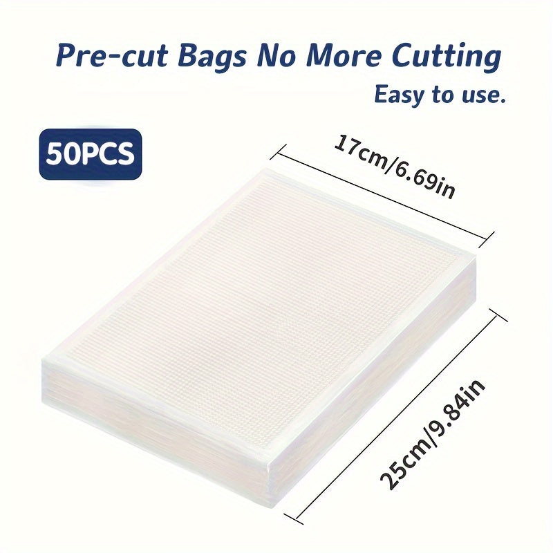 50-Pack Vacuum Sealer Bags, Reusable Food Storage Pouches, No Electricity Needed, Freshness Preservation for Kitchen, Compatible with Vacuum Sealer Machine Accessories