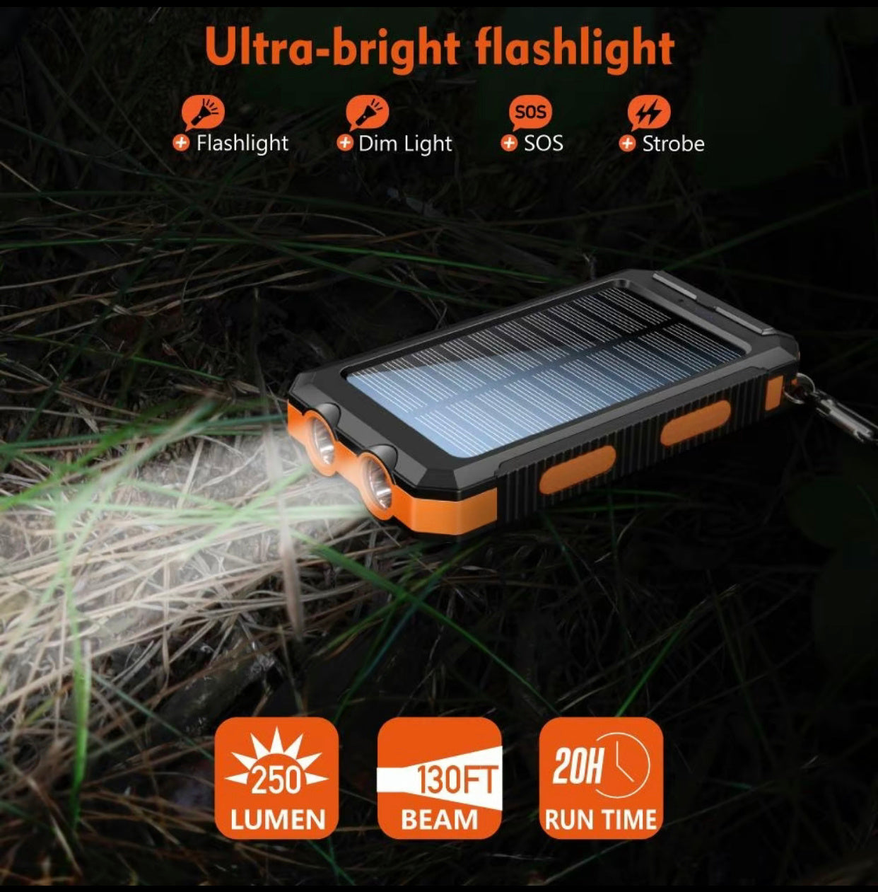 🔋 8000 mAh Waterproof Solar Power Bank