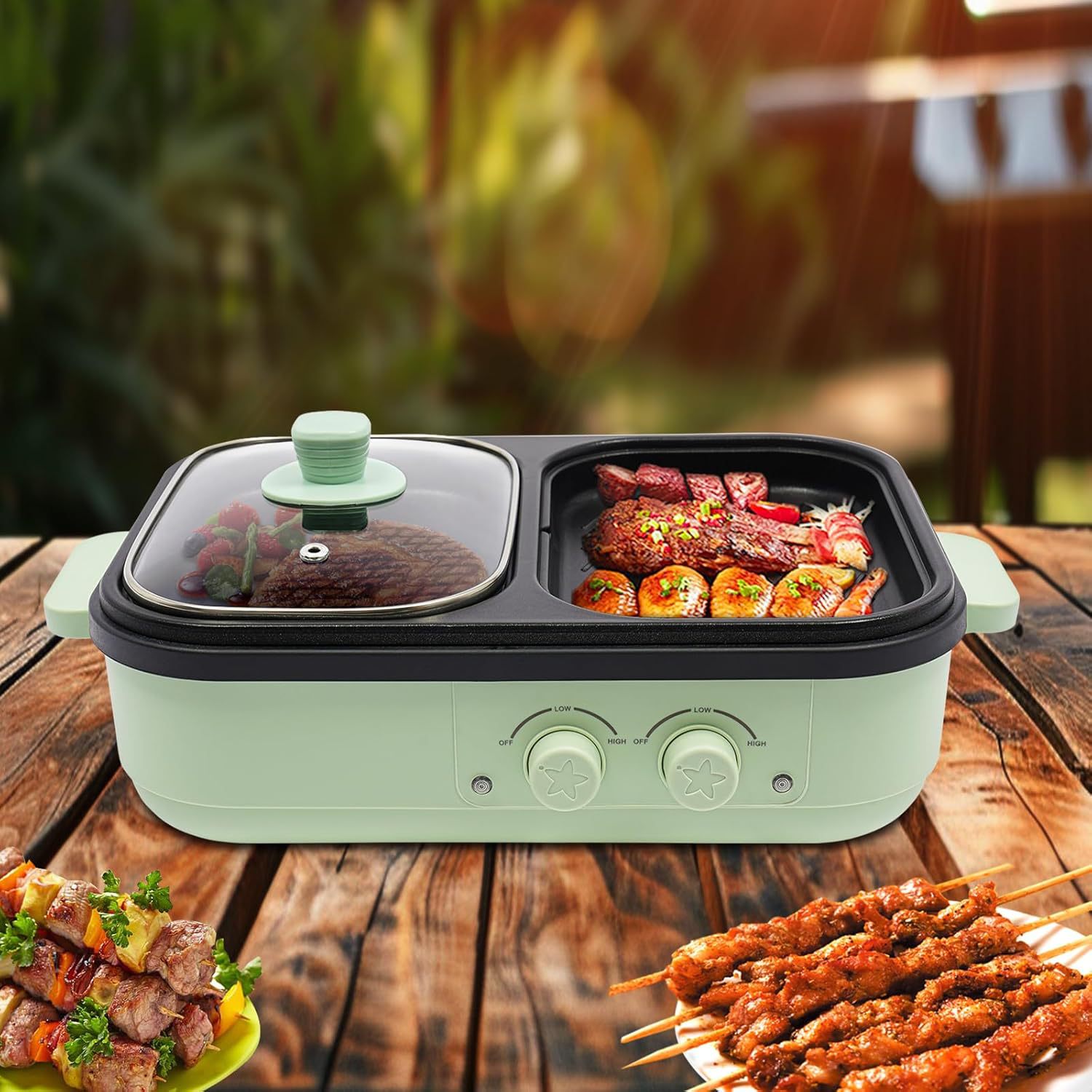 Dual-Zone Electric Grill & Hot Pot Combo – 1300W, 2-in-1 Indoor BBQ for 4–5 People