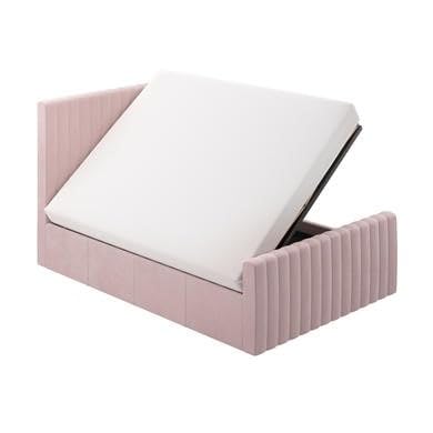 Velvet Ottoman Bed with Storage in Pink Grey or Beige Side Lift Gas Frame with Headboard Mattress Option Available for Double or Single Bedrooms