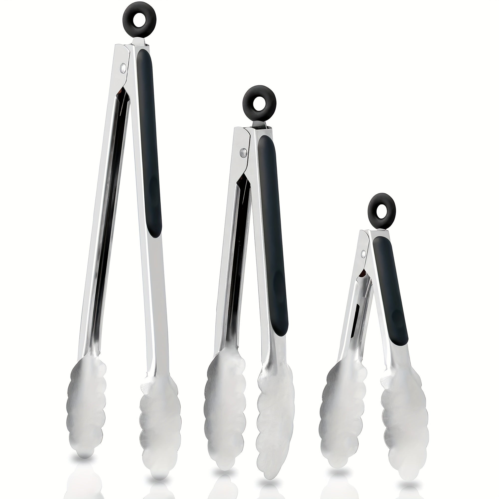 [Stainless Steel Locking Tongs] 3pcs Heavy Duty Stainless Steel Locking Tong Set with Long Handle & Non-Slip Silicone Grip - Heat-Resistant up to 480°F, Ergonomic Design for Cooking, Baking, Grilling - Durable Kitchen Utensi