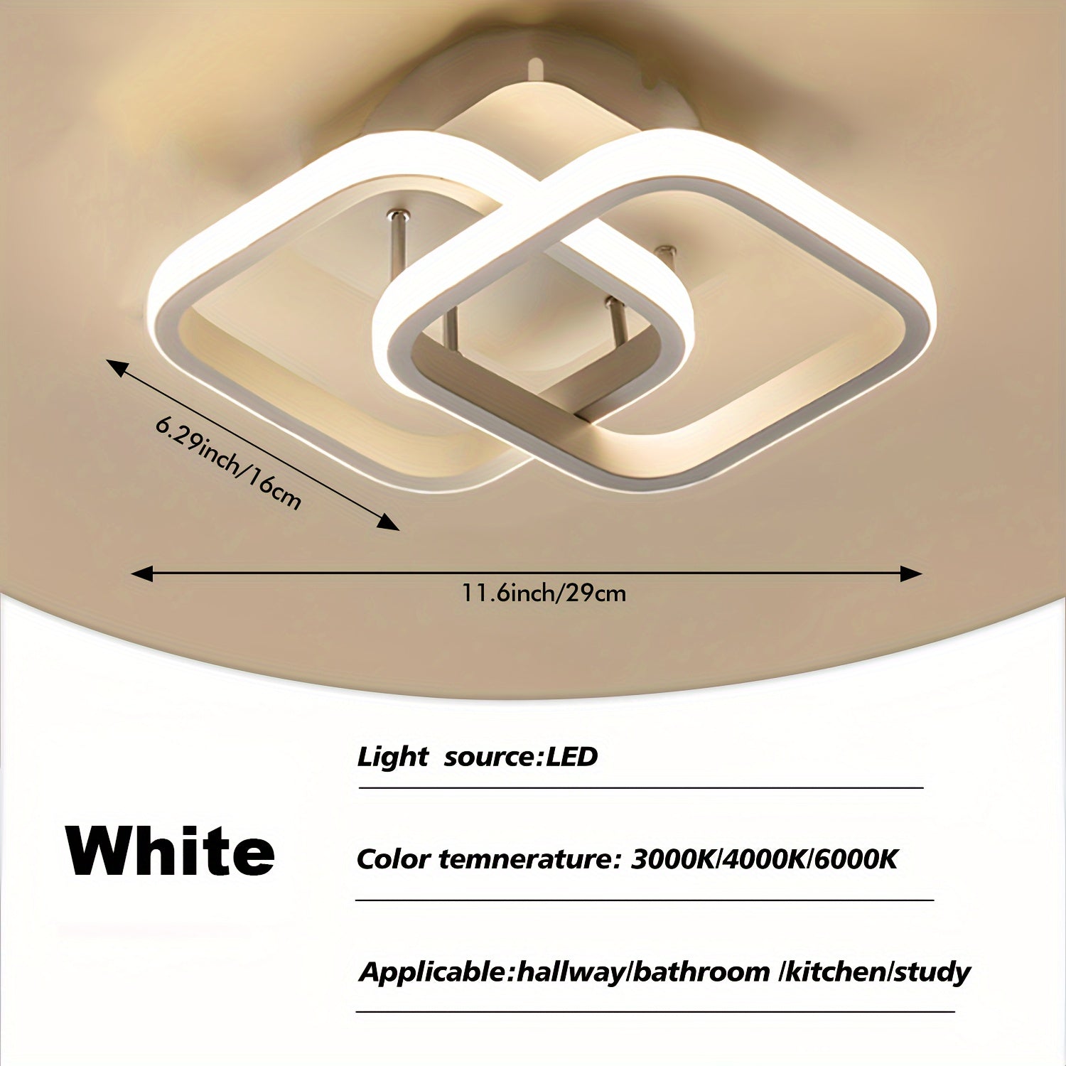 Modern LED Ceiling Light Fixture, Metal Flush Mount Chandelier, with Acrylonitrile Butadiene Styrene Shade, for Bedroom, Bathroom, Kitchen, Balcony, Hallway, Stairs with Wide Voltage Range 110V-240V, Hardwired, Switch Control