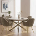 White Marble Extendable Dining Table & 4–6 Mink Velvet Chairs