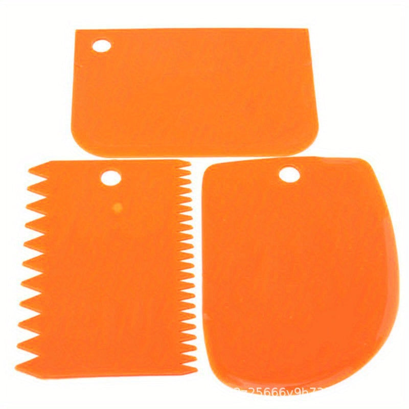 3pcs Cake Scraper Smoother Set - Cake Icing Smoother Tool For Cake Decoration, Flexible Plastic Dough Scraper - For Baking Enthusiasts & Professionals - Multifunctional Kitchen Tools - Perfect Gift for Bakers