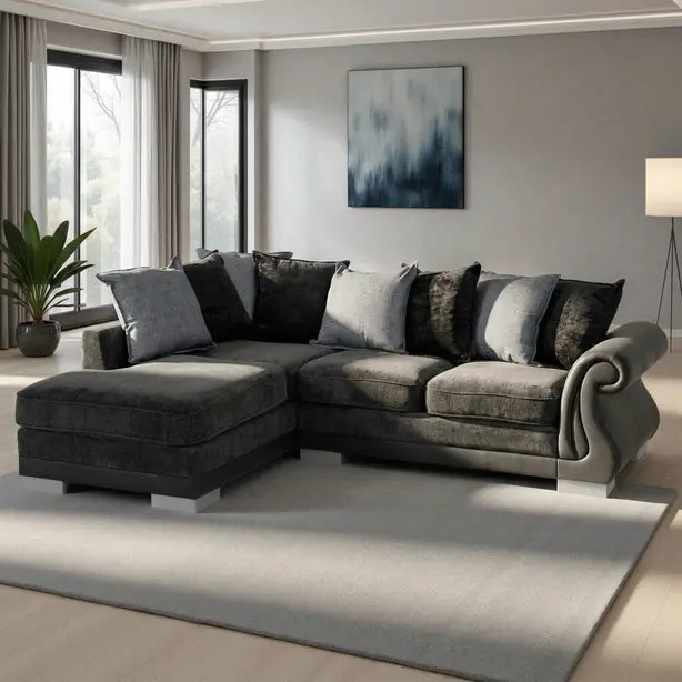 Elsa Left Hand Corner Sofa  Dark Grey Fabric