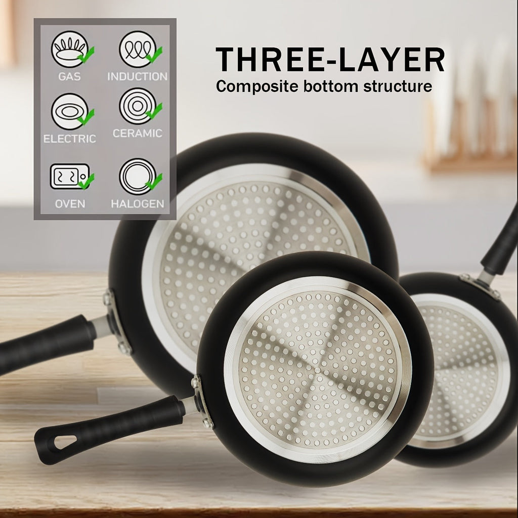 """3pcs Golden Ceramic Nonstick Frying Pan Set - 8"""", 9.5"""", and 11"""" Skillets for Induction Cooktops - PFOA and PFAS Free - Ideal for Omelettes and Eggs - Kitchen Cooking Supplies and Cookware"""
