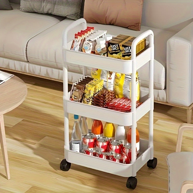 3-Tier Large Capacity Rolling Cart with Lockable Wheels - Spacious Storage Solution for Office, Bathroom, Kitchen Organization - Durable Matte Finish in White, Black, Blue, or Yellow