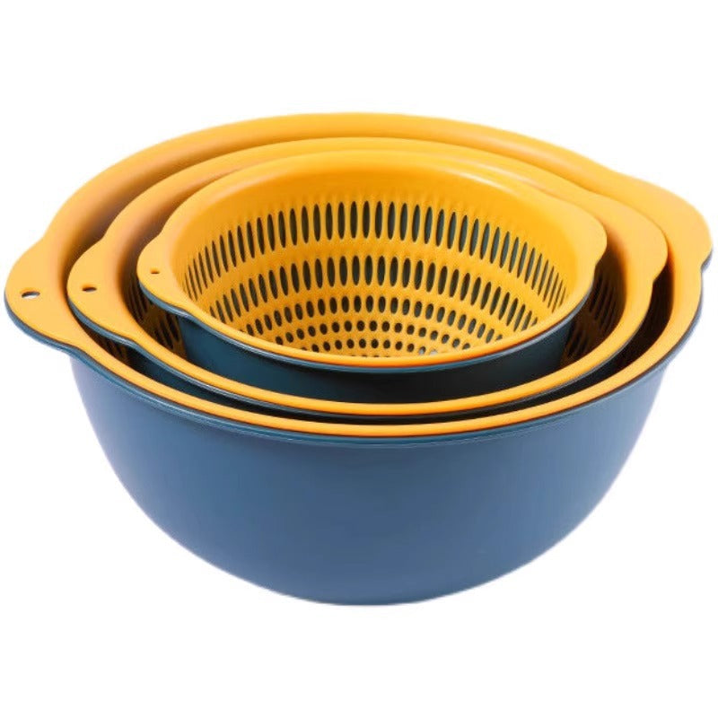Double-layer Vegetable Washing Basin Draining Basket Six-piece Set Kitchen Living Room Household Washing Fruit Plate Simple Plastic Rice Washing Vegetable Basket