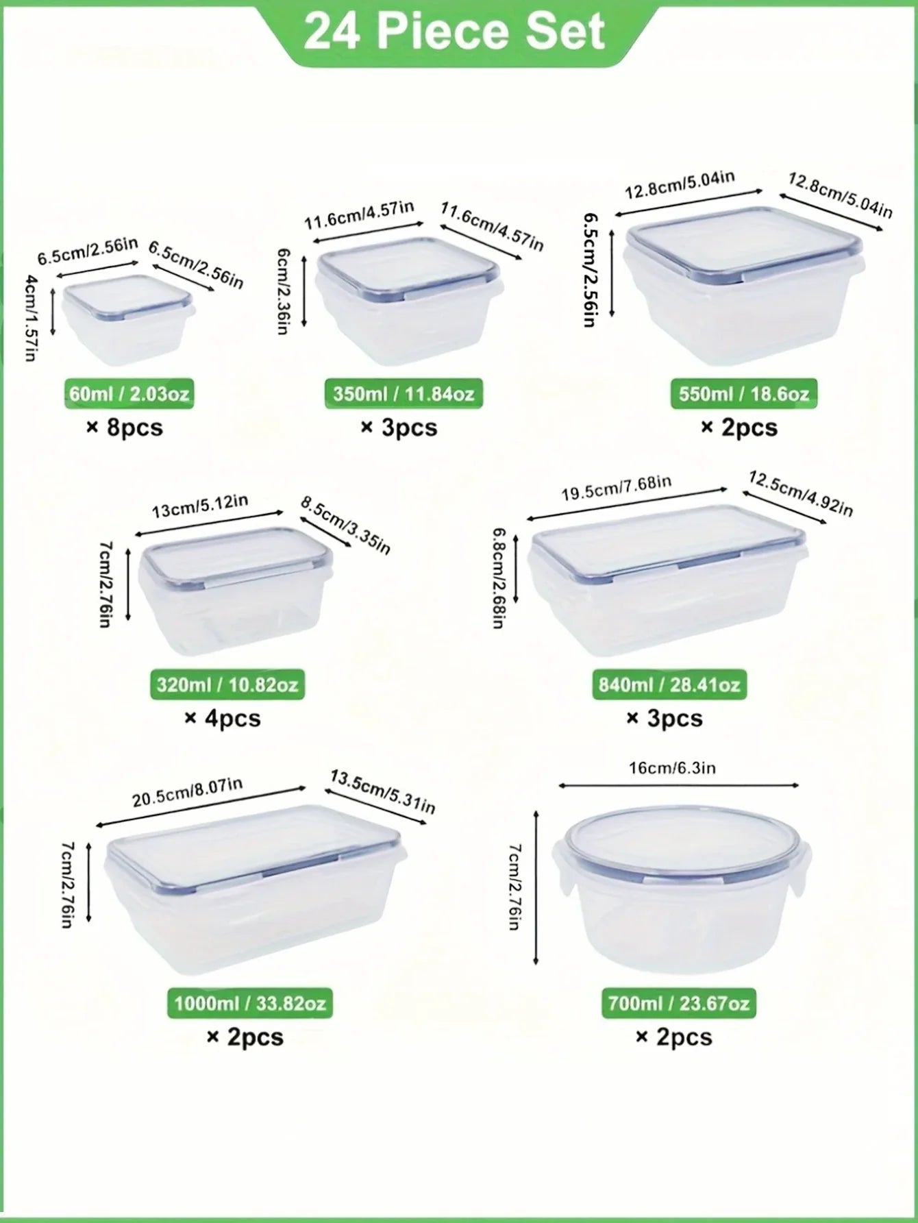 24-Piece Refrigerator Food Storage Jar Set – Airtight, Microwaveable & Transparent
