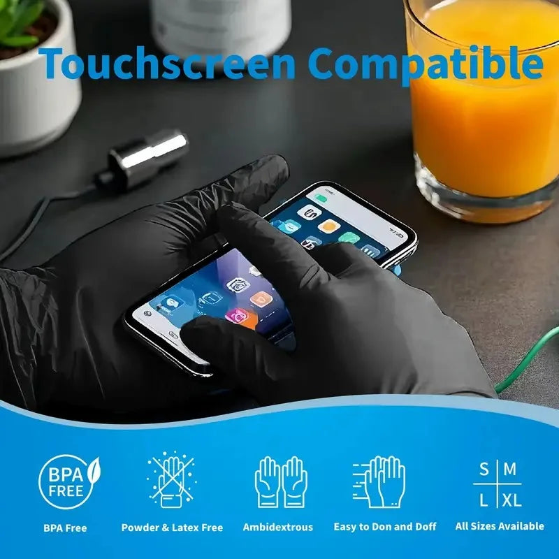 100PCS Black Nitrile Disposable Gloves – Tear-Resistant, Food-Safe, Durable Gloves for Cooking, Food Handling & Dough Kneading