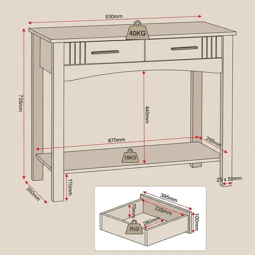Tessa Natural Oak Effect Console Table