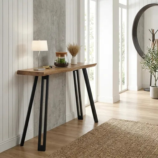 Quebec Wave Edge Console Table  Medium Oak Effect