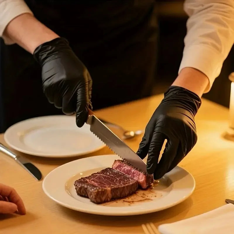 100PCS,Disposable Nitrile Black Gloves - Tear-Resistant, Durable, Ideal for Cooking, Food Handling & Dough Kneading