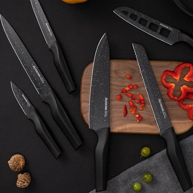 6PCS/ Astercook Knife Set, star Kitchen Knives Sets with Blade Guards, Dishwasher Safe, German High Carbon Stainless Steel