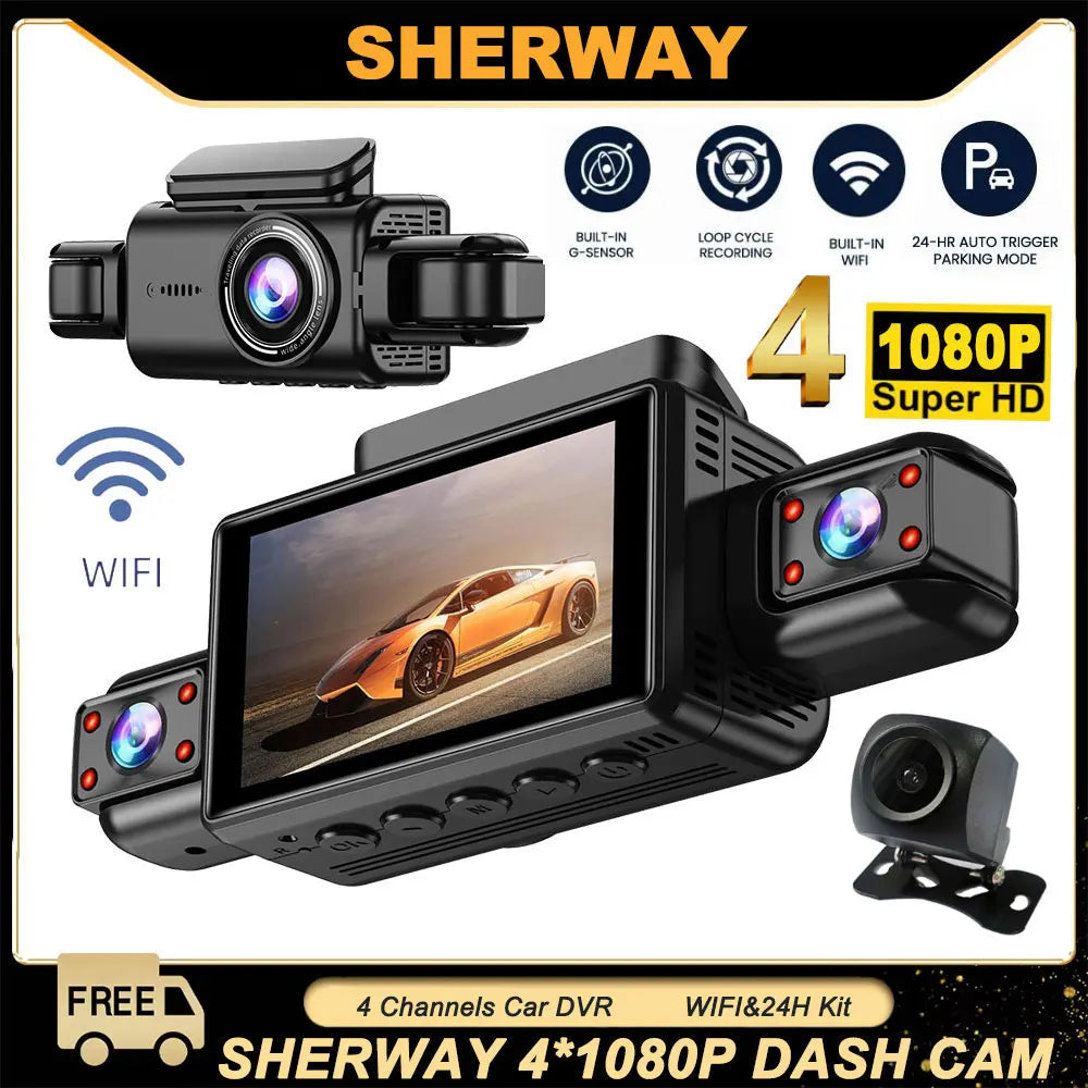 4CH WiFi Dash Cam – 360° Full HD Coverage with Night Vision & GPS