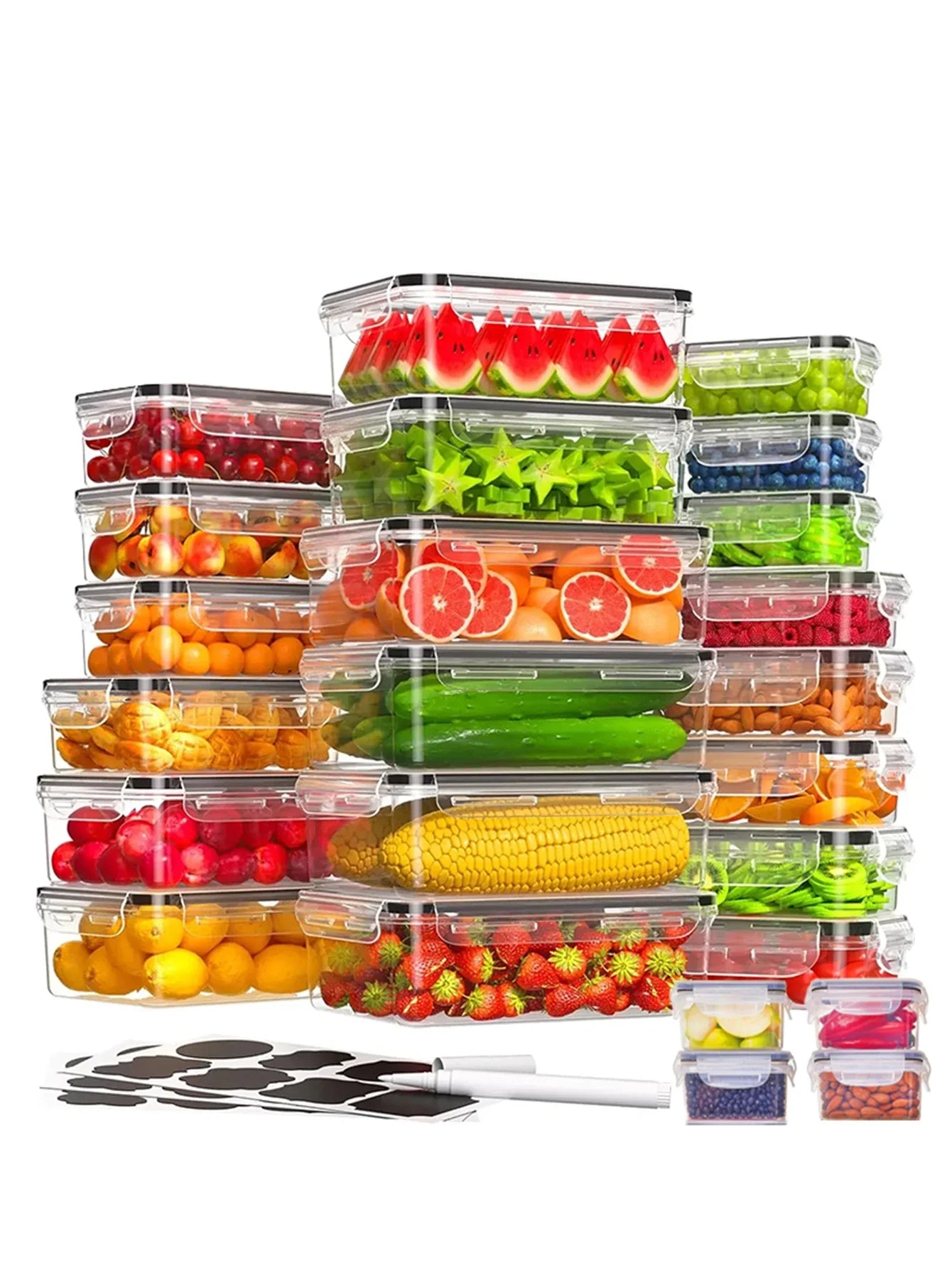 24pcs Refrigerator Sealed Jar, Microwaveable, Transparent Food Storage Container, Kitchen Organizer Box, Lunch Box
