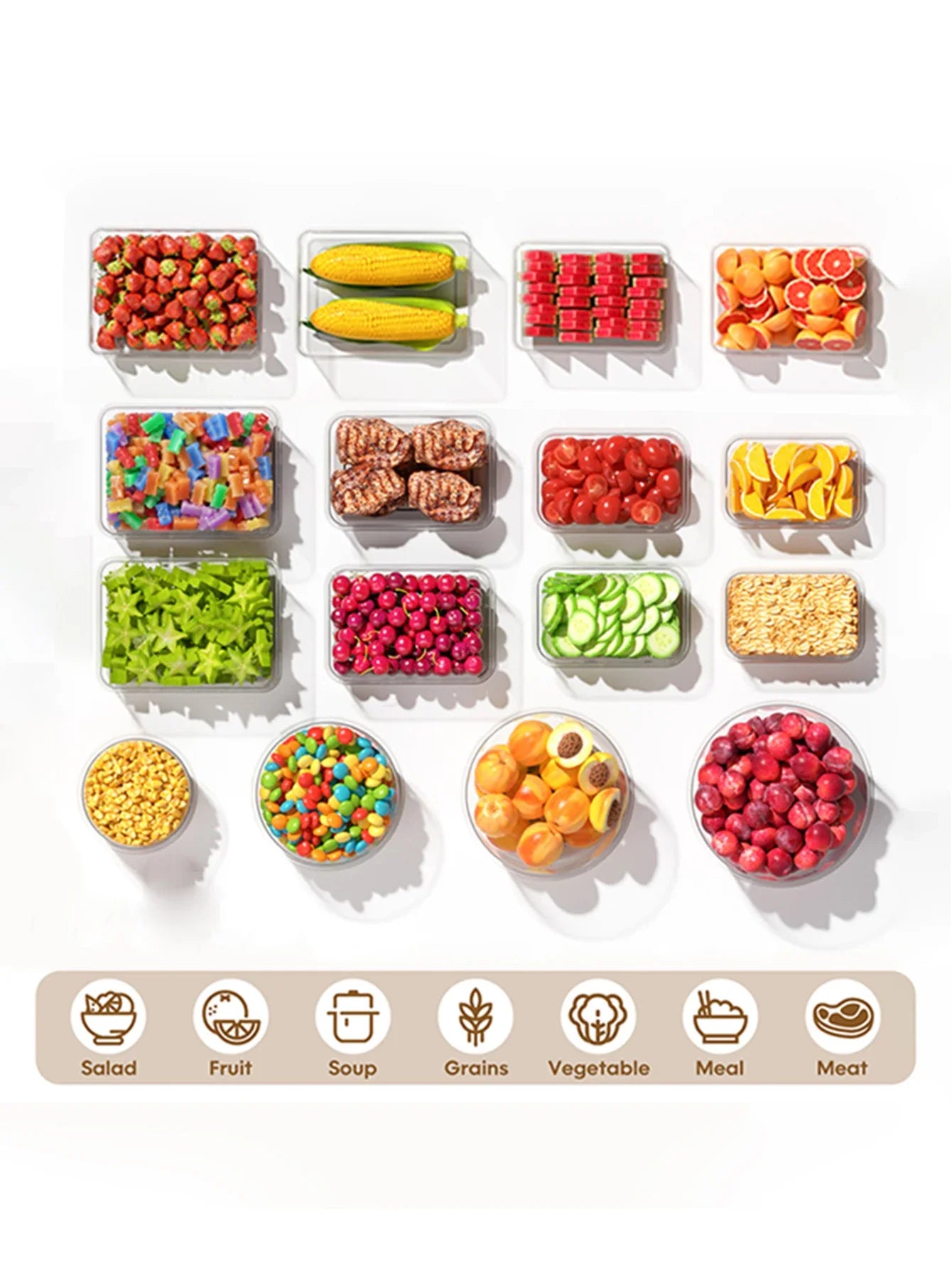 24pcs Refrigerator Sealed Jar, Microwaveable, Transparent Food Storage Container, Kitchen Organizer Box, Lunch Box