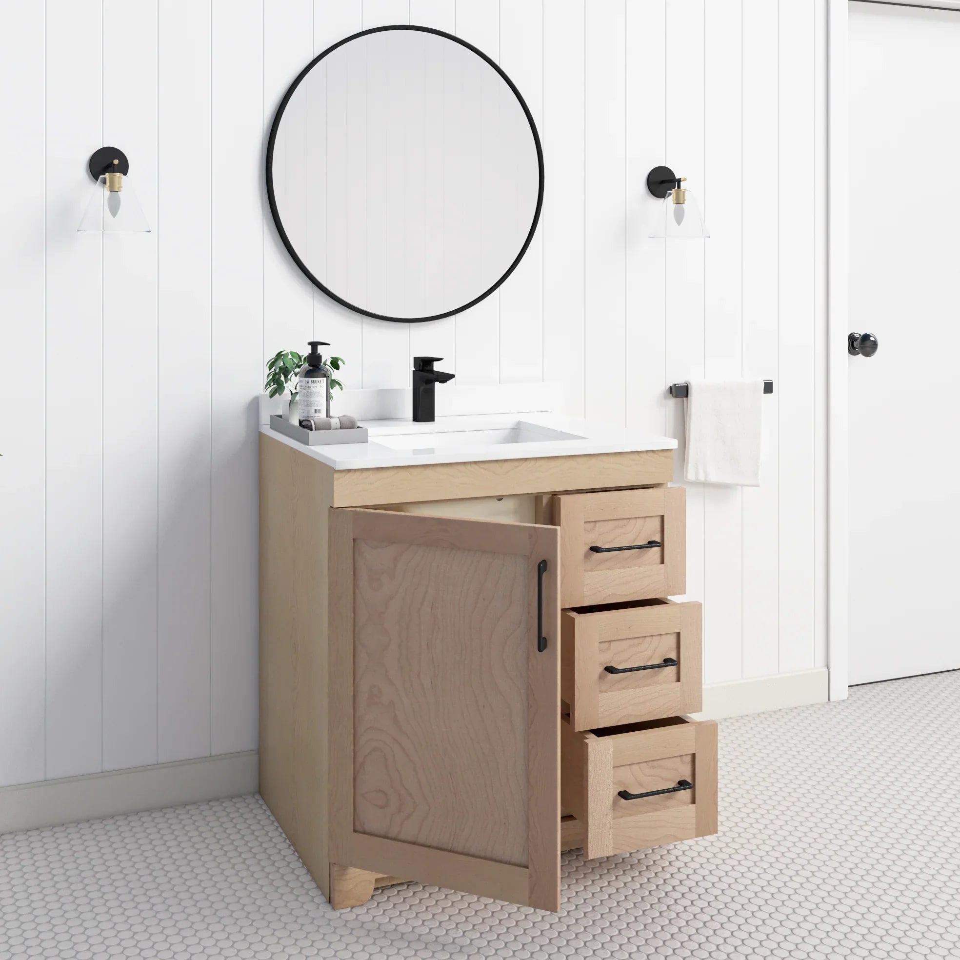 Chester 30" Solid-Wood Vanity with Quartz Countertop