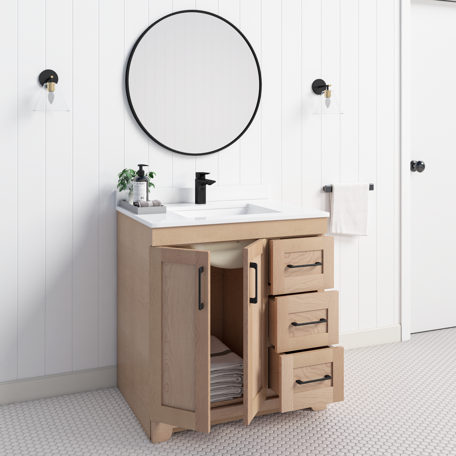 Chester 36" Solid-Wood Vanity with Quartz Countertop