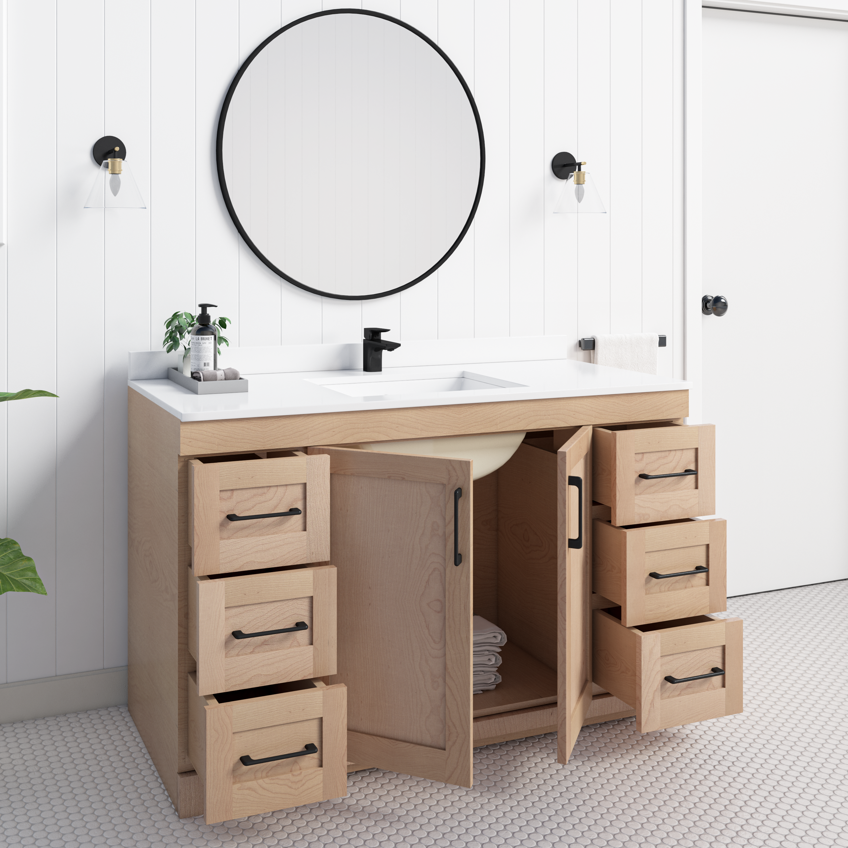 Chester 54" Single Sink Solid-Wood Vanity with Quartz Countertop