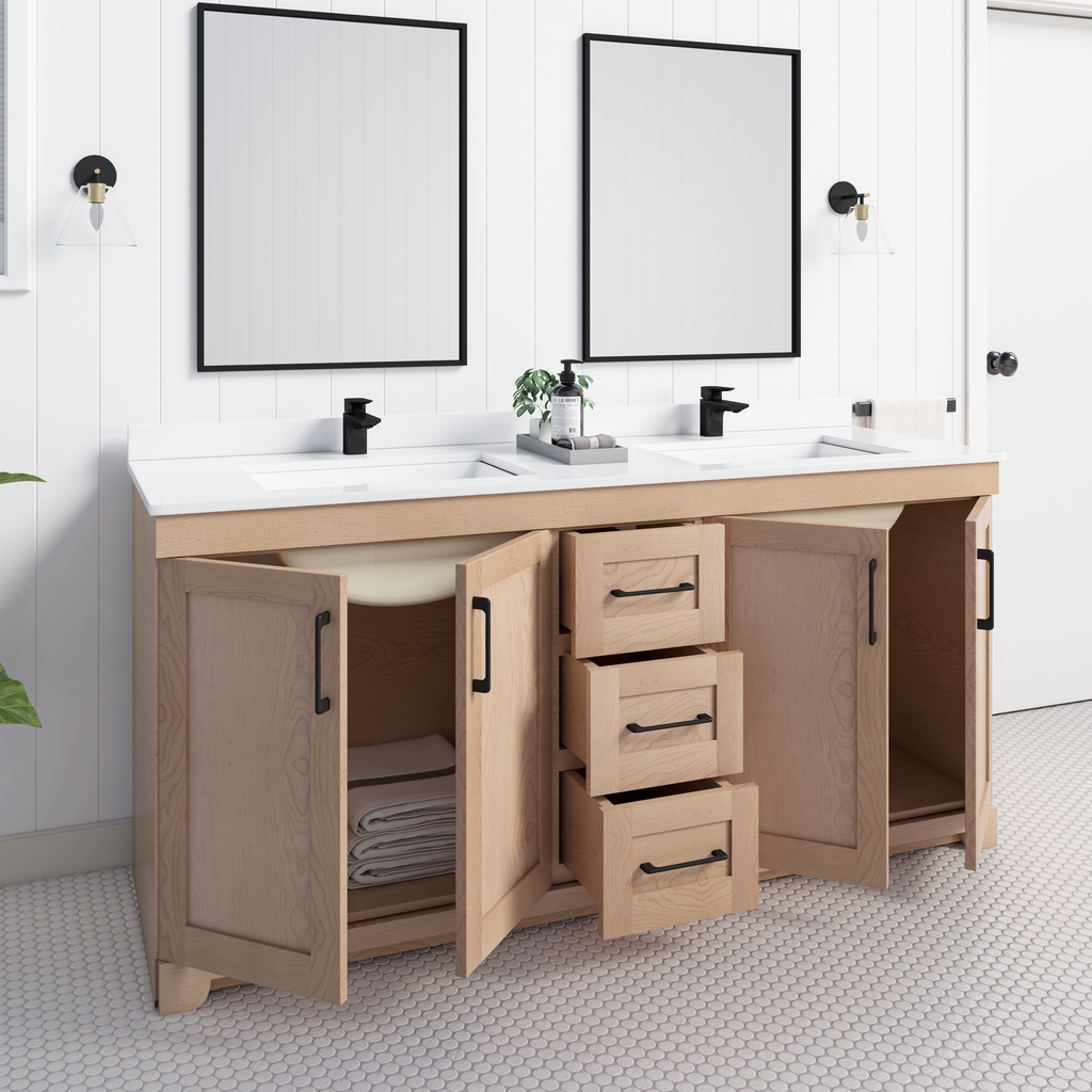 Chester 72" Double Sink Solid-Wood Vanity with Quartz Countertop