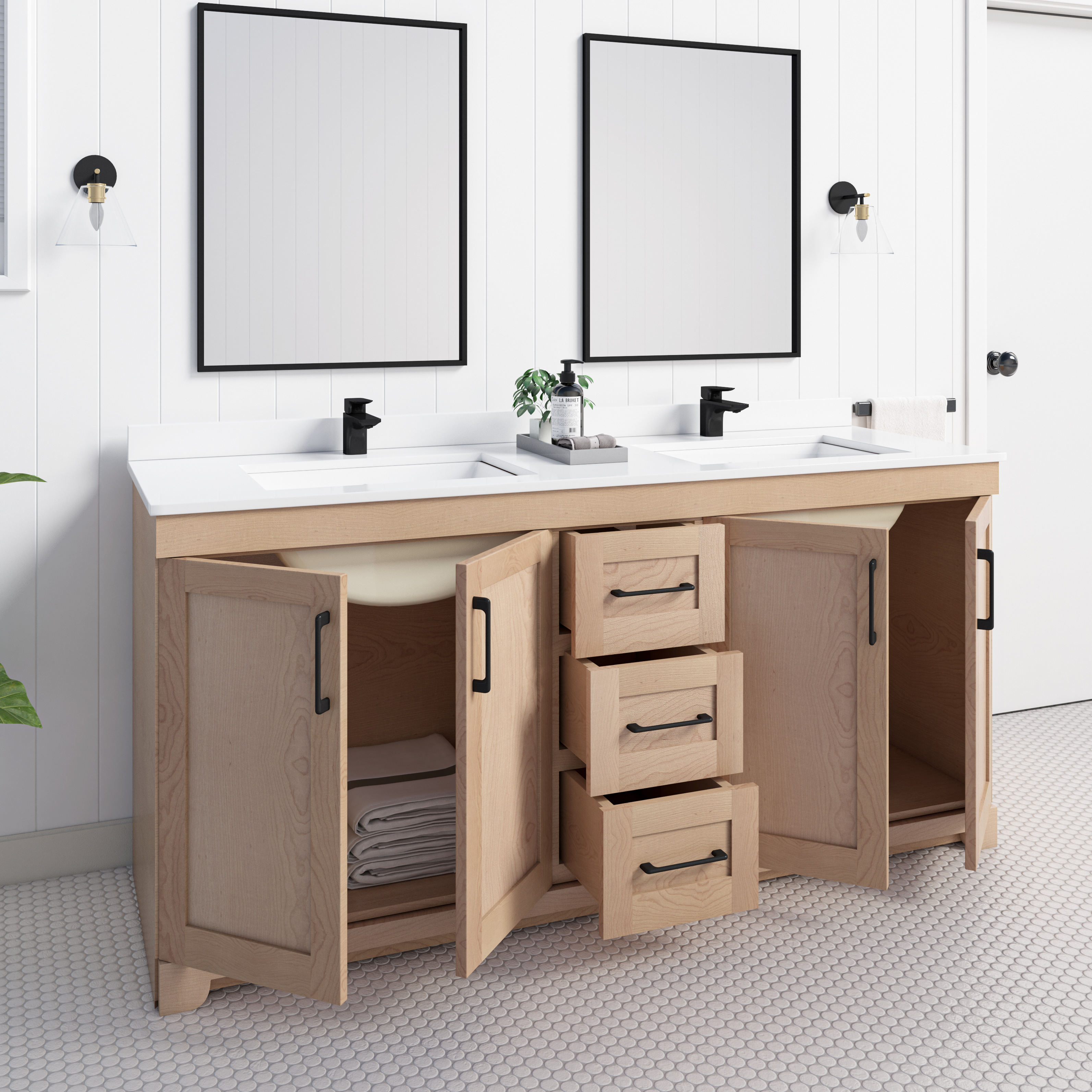 Chester 72" Double Sink Solid-Wood Vanity with Quartz Countertop