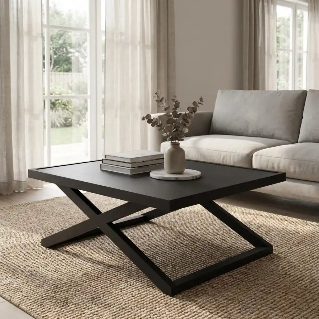 Small Square Coffee Table in Light Oak and Black