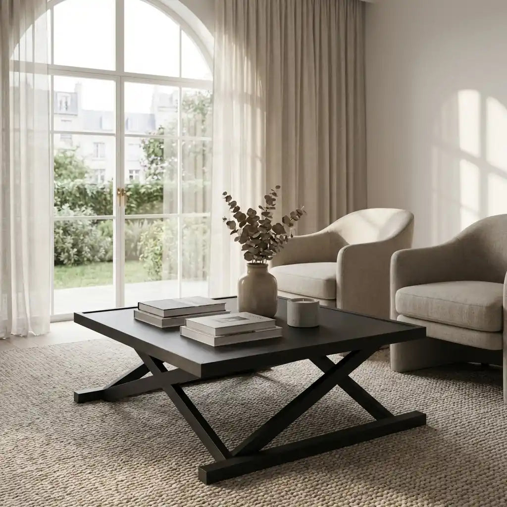 Small Square Coffee Table in Light Oak and Black