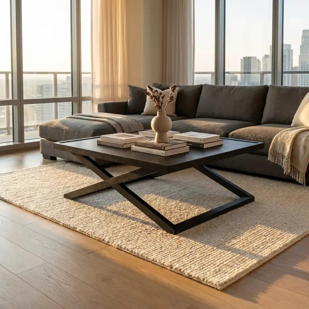 Small Square Coffee Table in Light Oak and Black