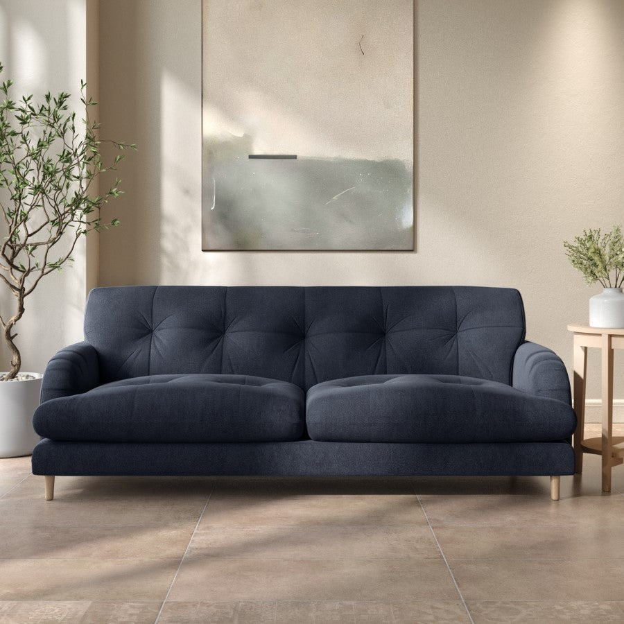 Dark Blue Velvet 3 Seater Sofa Mid Century Modern Design, Comfortable & Elegant Seating for UK Homes
