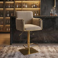 Olive Green Velvet Swivel Bar Stool – Adjustable Breakfast Bar Chair with Gold Base