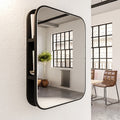 Lyra Rectangular Black Wall Mirror with Open Shelving – 60 x 80cm Modern Storage Mirror for Bathroom & Hallway