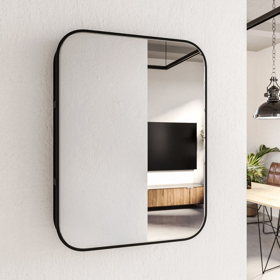 Lyra Rectangular Black Wall Mirror with Open Shelving – 60 x 80cm Modern Storage Mirror for Bathroom & Hallway
