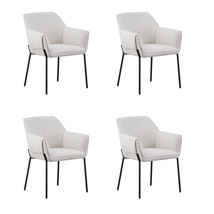 Fiona Set of 2 Cream Upholstered Dining Chairs with Arms – Modern Design