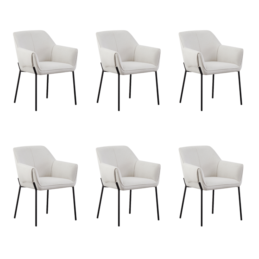 Fiona Set of 2 Cream Upholstered Dining Chairs with Arms – Modern Design