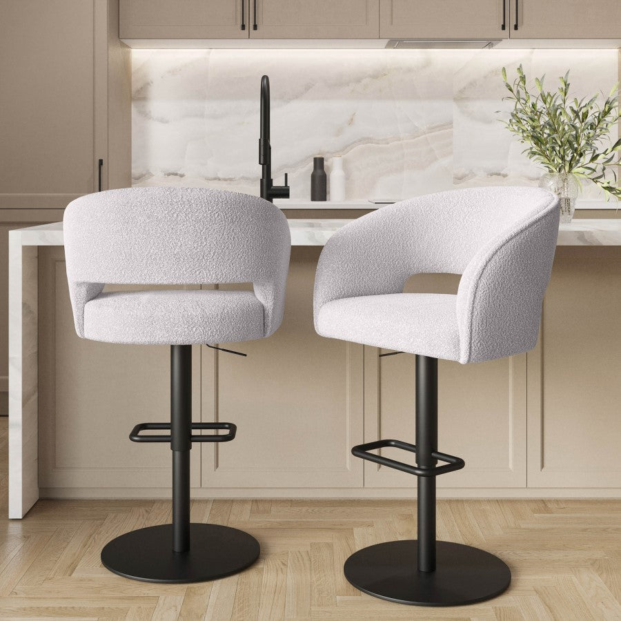 Curved Boucle Bar Stool in Beige – Runa Adjustable Swivel Breakfast Stool for Kitchen Islands