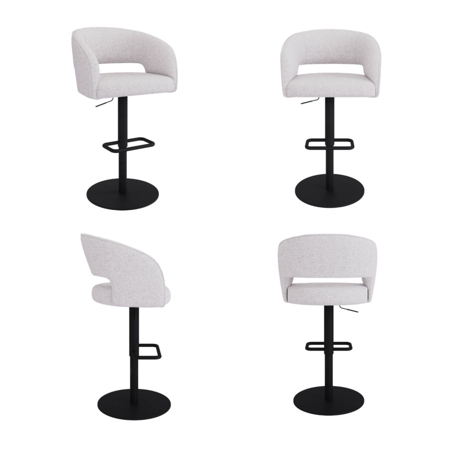 Curved Boucle Bar Stool in Beige – Runa Adjustable Swivel Breakfast Stool for Kitchen Islands