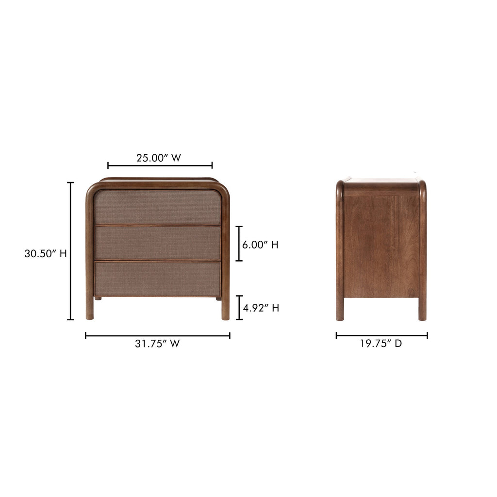 Moe's Home Rye 3 Drawer Nightstand Warm Brown