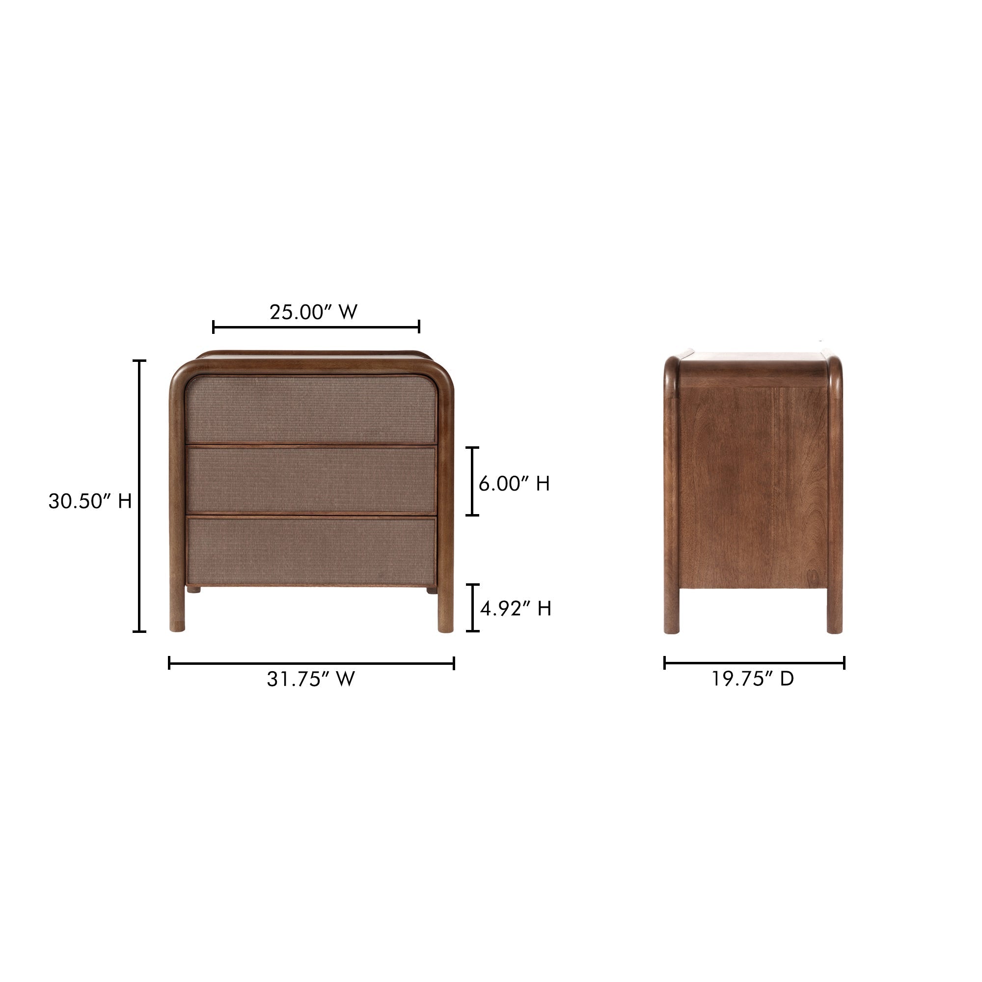 Moe's Home Rye 3 Drawer Nightstand Warm Brown