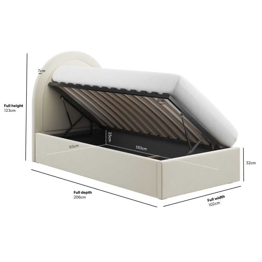 Velvet Single Side Lift Ottoman Bed with Curved Headboard Space-Saving Storage Bed UK